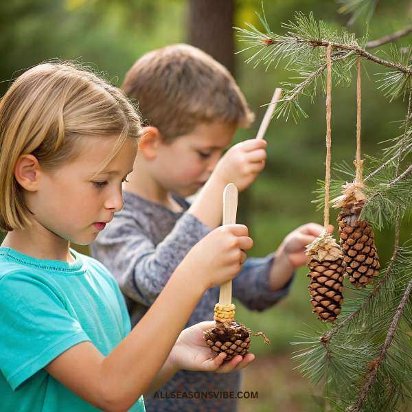easy fall crafts for kids pine cone bird feeders