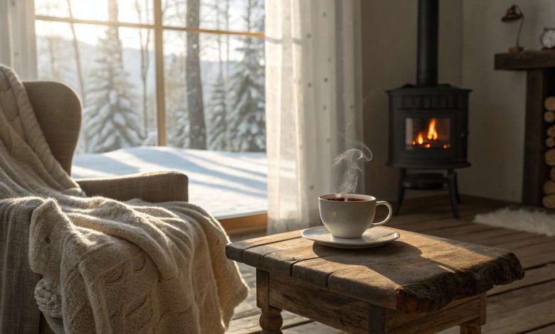 cozy winter morning with aesthetic vibes coffee and blanket