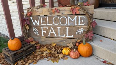 rustic wooden sign with autumn leaves and pumpkins fall wood crafts