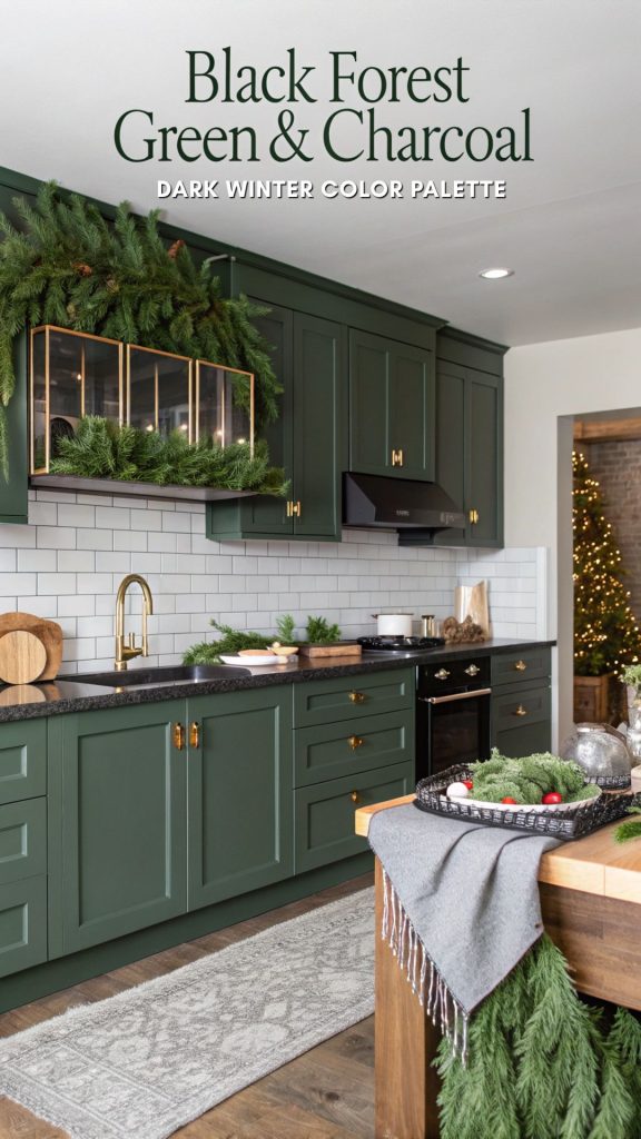 Black Forest Green & Charcoal dark Winter color palette