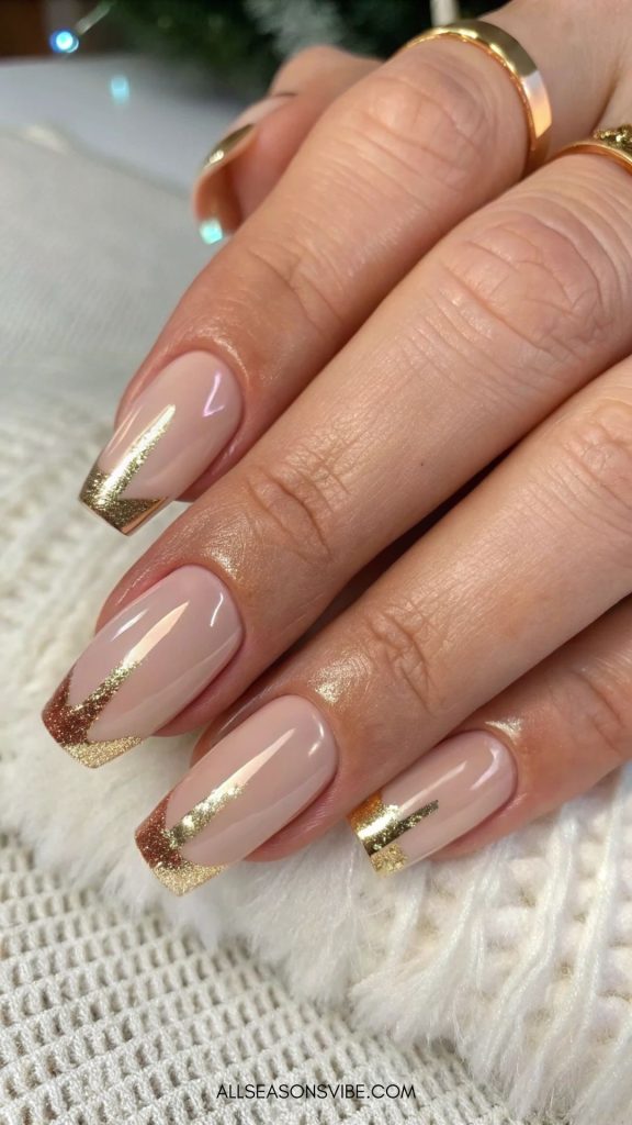Classy Christmas nails Gold or Rose Gold Chrome