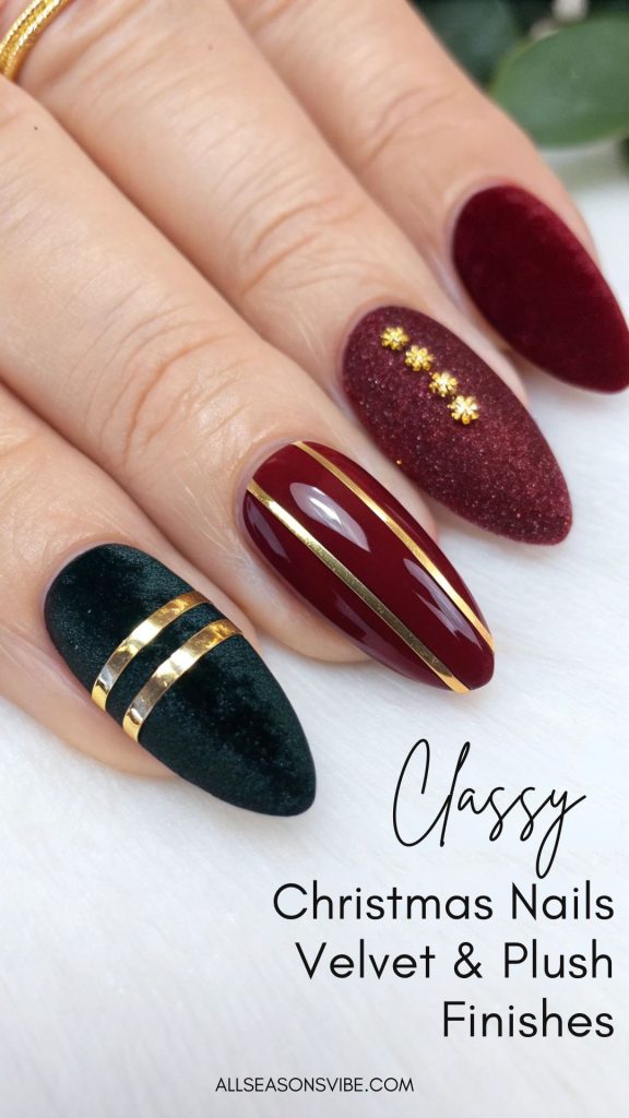 Classy Christmas nails Velvet & Plush Finishes