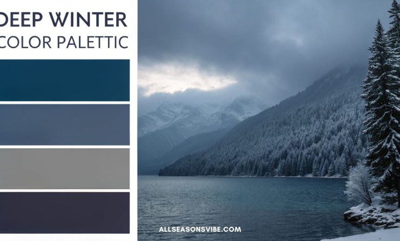 Deep winter color palette inspiration with cool, dark, and metallic shades