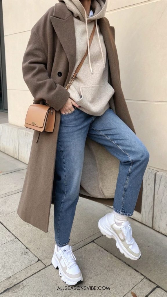 classy and cozy Winter Outfits Cashmere Hoodie Tailored Coat