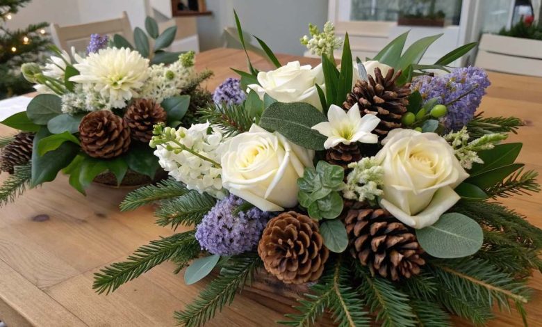 elegant winter floral arrangements with seasonal flowers and greenery