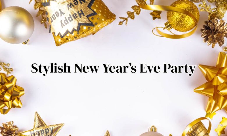 Stylish New Year’s Eve party decorations and cozy home celebration setup