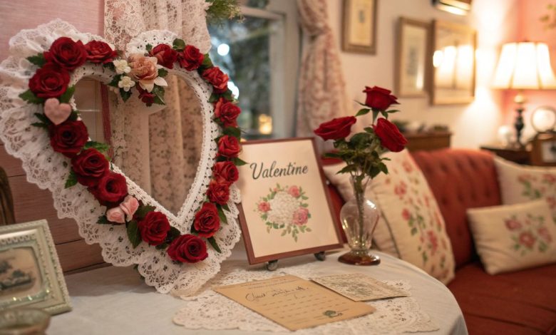 Vintage Valentines day aesthetic with retro Valentine art and classic decorations