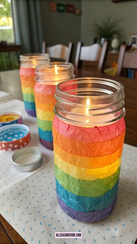 Rainbow Mason Jar Lanterns