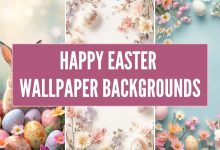 Happy easter wallpaper backgrounds with pastel eggs, bunny, and spring flowers aesthetic design (4)