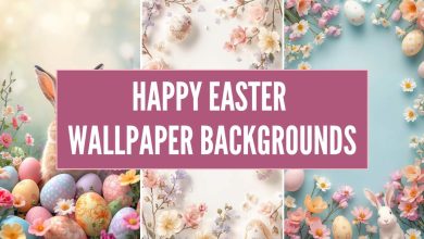 Happy easter wallpaper backgrounds with pastel eggs, bunny, and spring flowers aesthetic design (4)