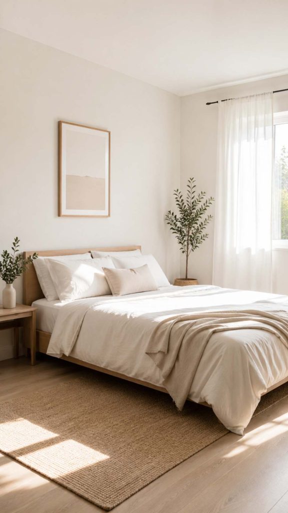 clean minimalist bedroom with very few decor items summer home decor