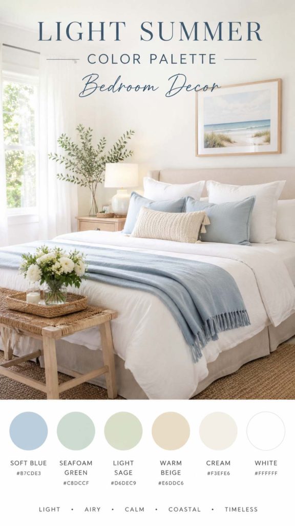 light summer color palette bedroom decor