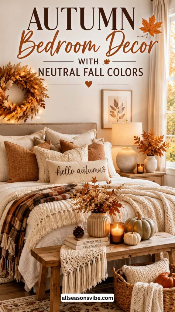 autumn bedroom decor with neutral fall colors