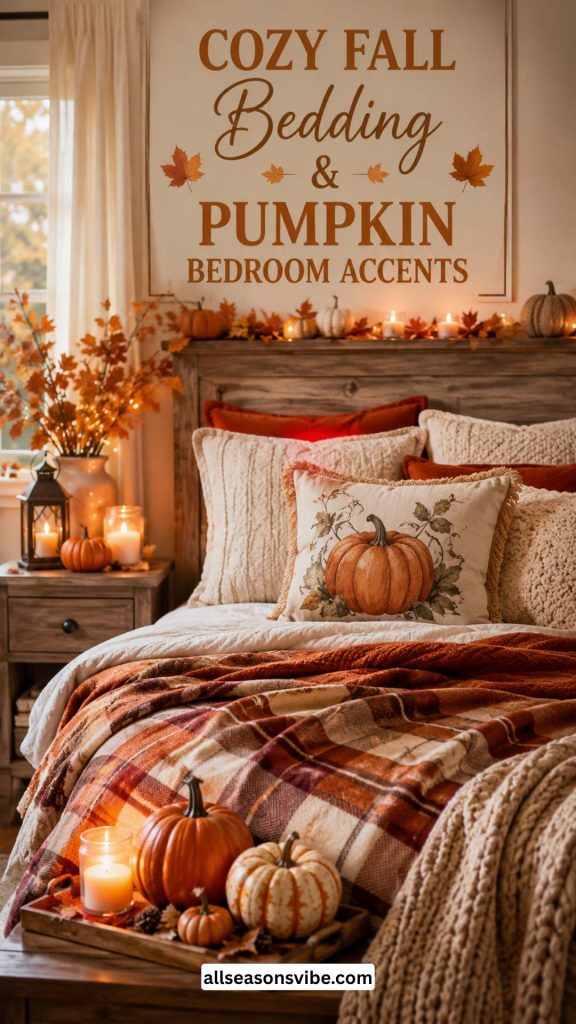 cozy fall bedding and pumpkin bedroom accents (1)