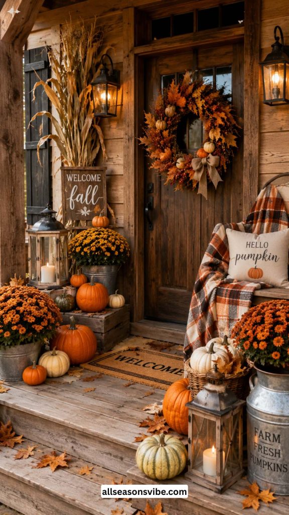 rustic autumn front porch decor ideas