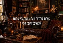 dark academia fall living room with books and candles