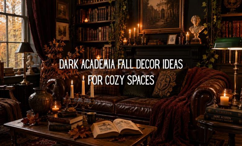 dark academia fall living room with books and candles