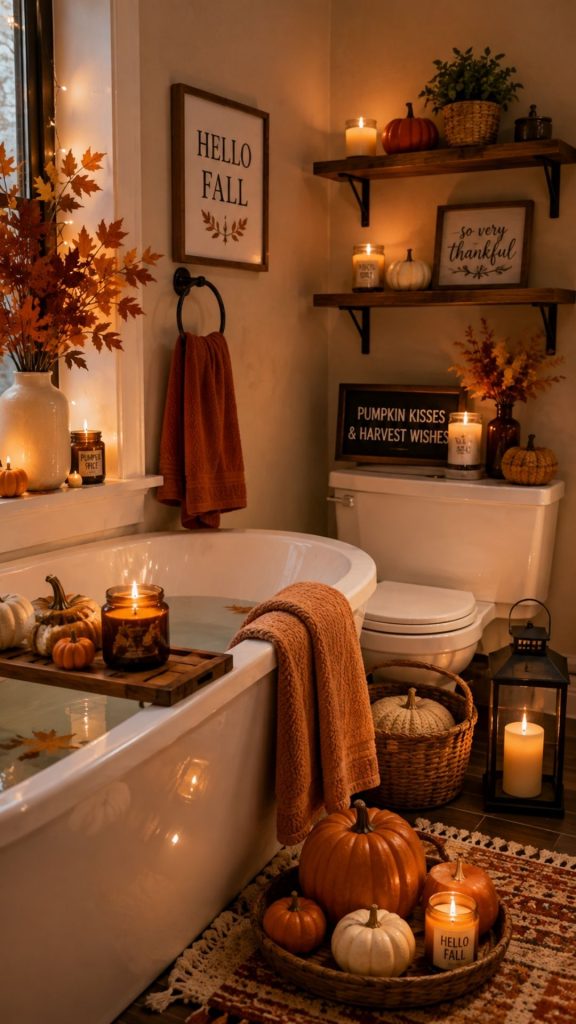 autumn bathroom decor with warm neutral colors