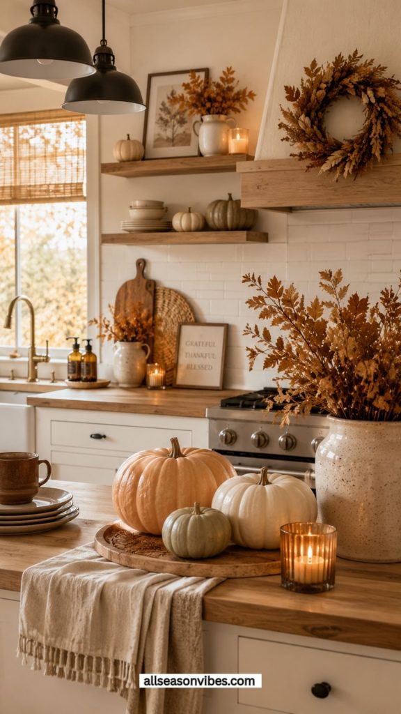 autumn kitchen decor with neutral fall color palette