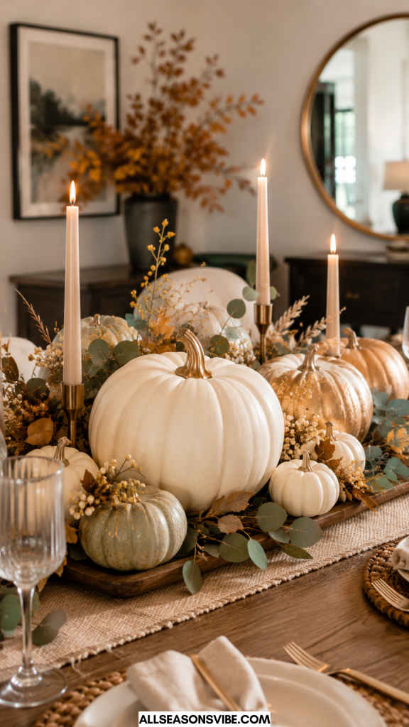 modern pumpkin centerpiece for fall dining table