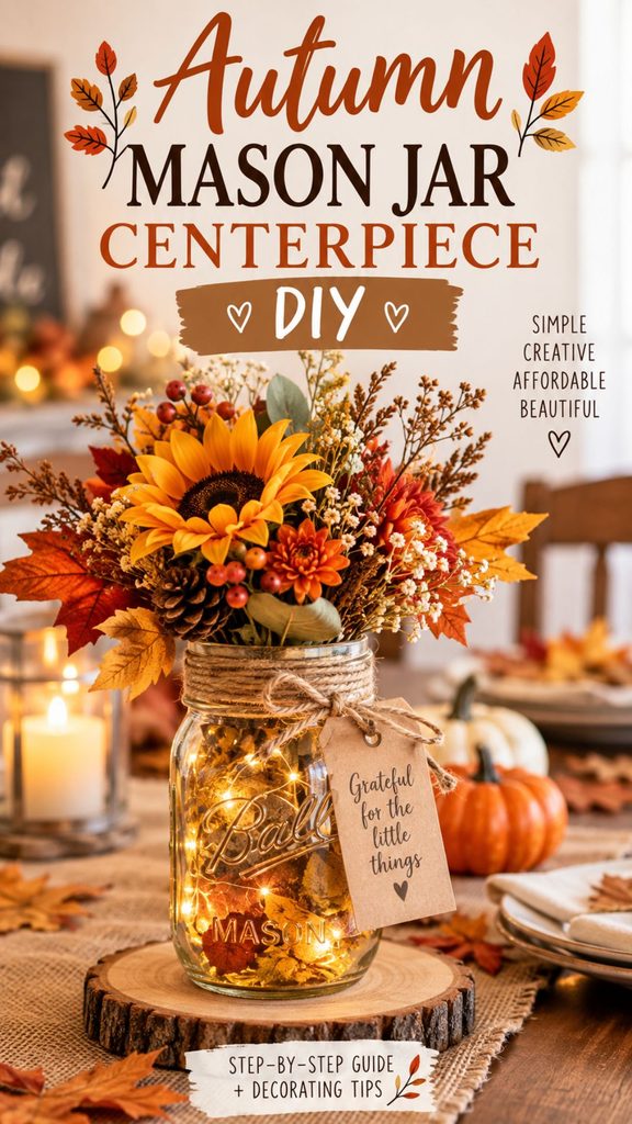 autumn mason jar centerpiece DIY