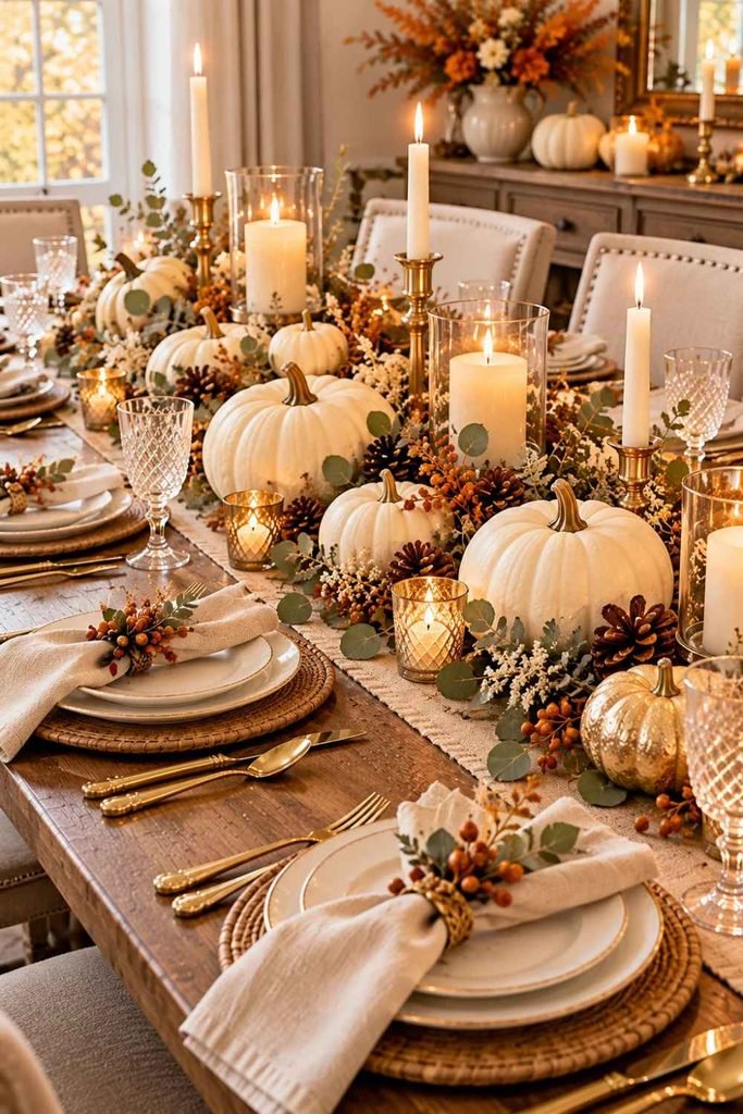 elegant white pumpkin tablescape