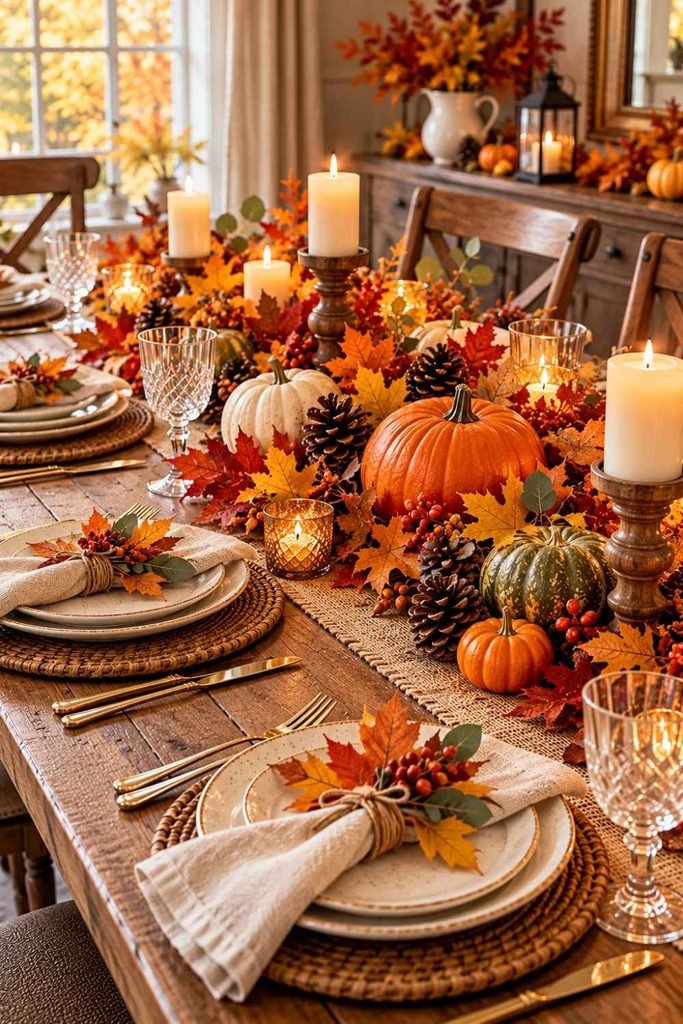 rustic fall leaf table decor
