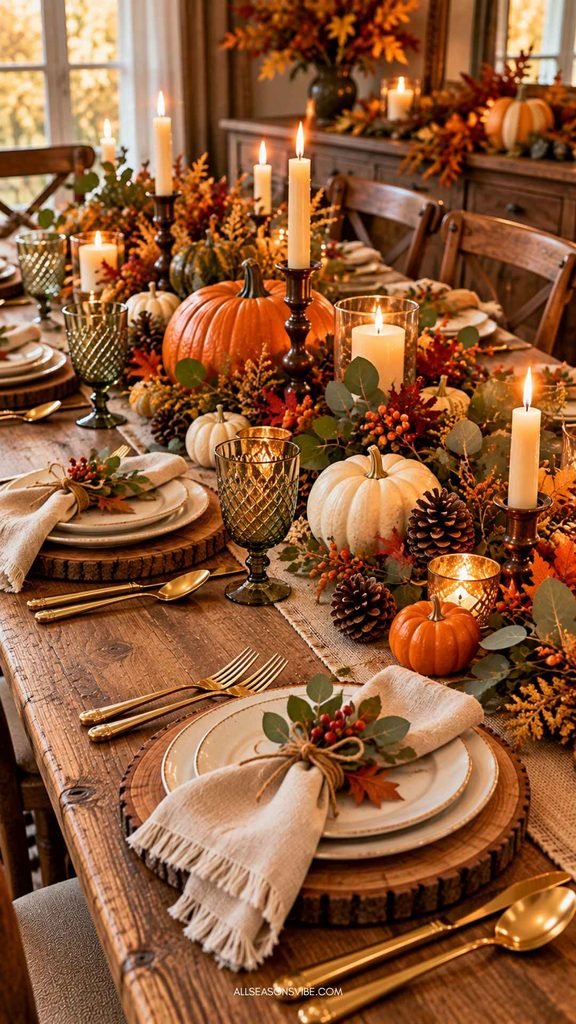 rustic thanksgiving tablescape with linen napkins