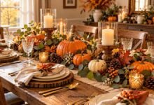 rustic thanksgiving tablescape with pumpkins