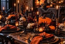 spooky halloween tablescape with black candles