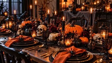 spooky halloween tablescape with black candles
